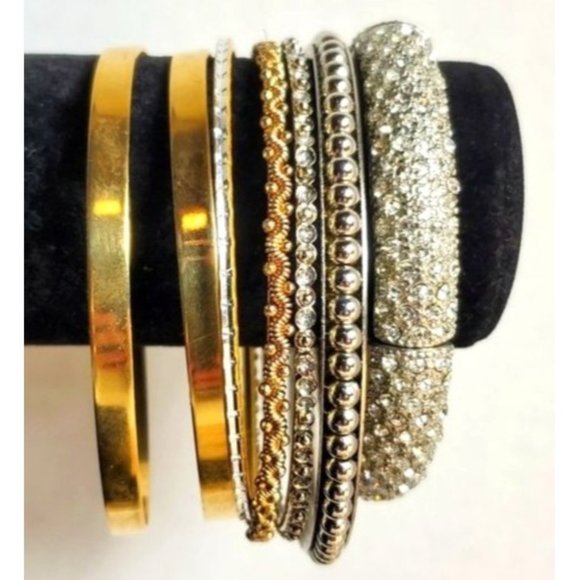 Vintage America Jewelry - BUNDLE SILVER & GOLD PAVE BANGLE BRACELET SET